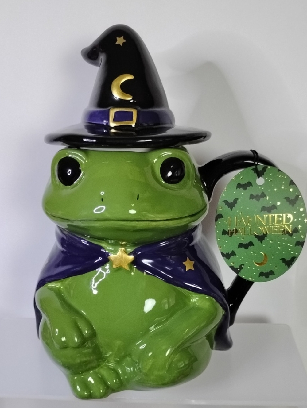 Green Frog Wizard Witch Covered Mug with Lid Halloween Decor